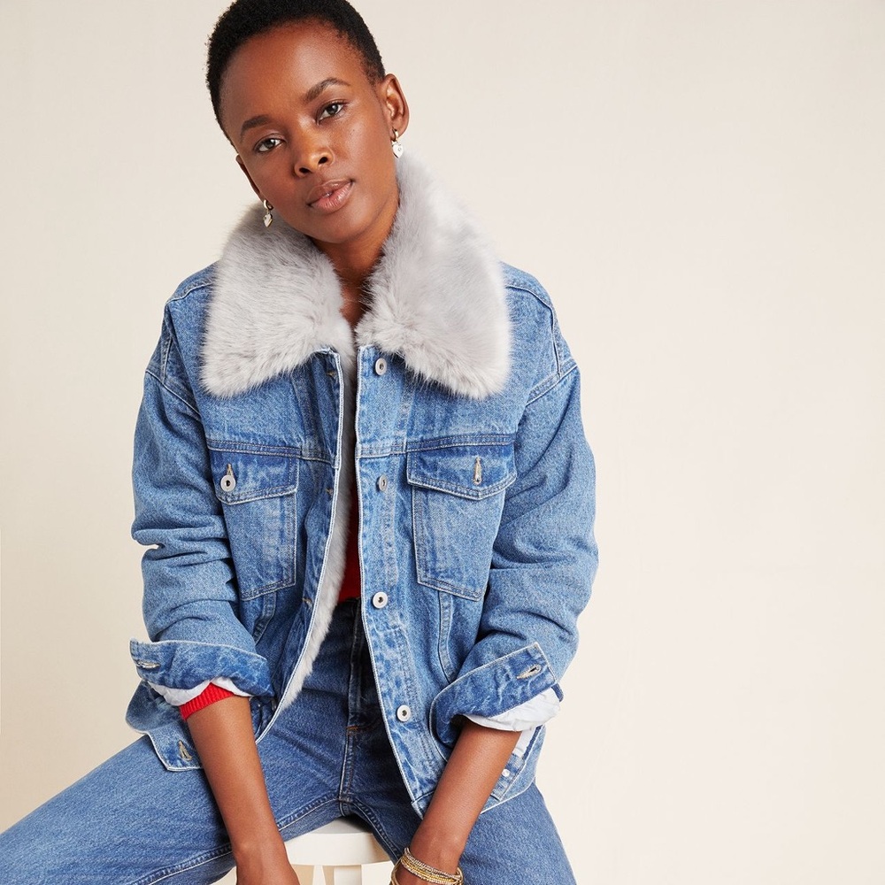 Anthropologie - Pilcro - Faux Fur Collar Denim Jacket - Picture 3 of 10